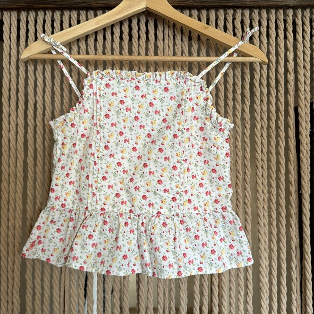 Polo Ralph Lauren floral ruffle girls blouse tank size 10 EUC shabby chic peplum